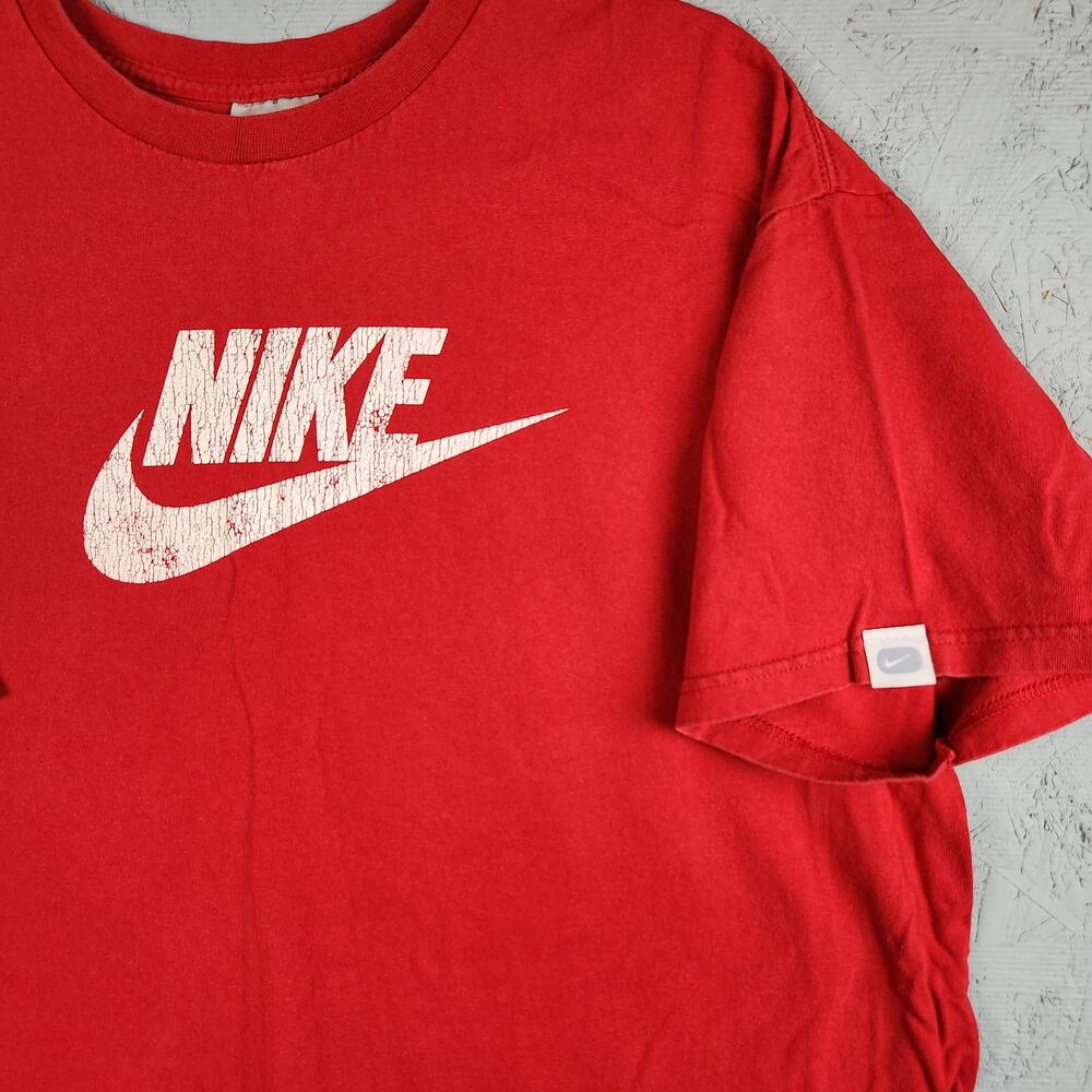 Vintage Nike Shirt Mens XL Red Big Logo Swoosh Graphic Center Swoosh Gray Tag